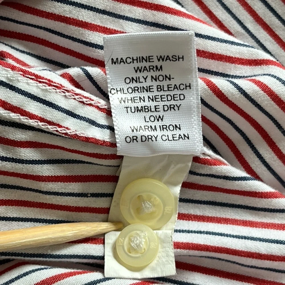 Banana Republic Soft Wash Button Up Shirt Red White Blue Pinstripe Cotton Mens L